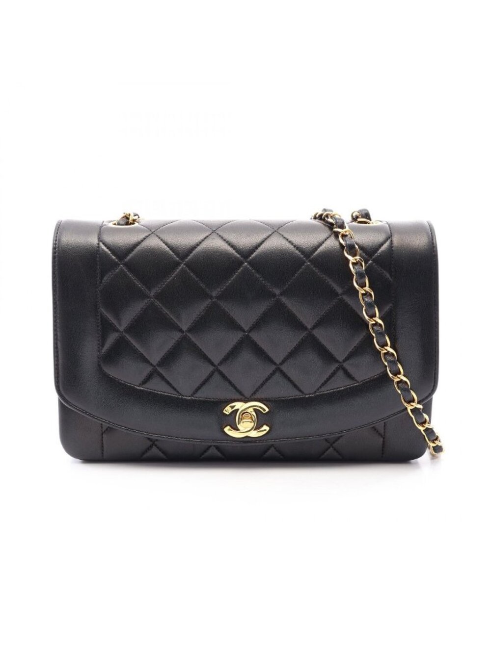 Chanel Shoulder Bag Quilted Diana Flap Black Lambskin Chain
